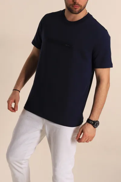 Lacivert Regular Fit Plastik Baskı Detaylı Erkek Tişört 268113