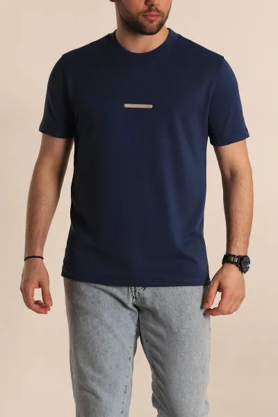 Lacivert Regular Fit Plastik Baskı Detaylı Erkek Tişört 268144