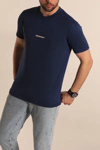 Lacivert Regular Fit Plastik Baskı Detaylı Erkek Tişört 268144