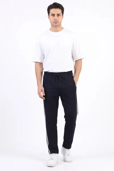Lacivert Regular Fit Şerit Detaylı Fermuarlı Cepli Erkek Eşofman Altı 402381