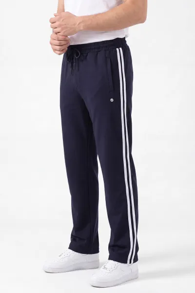 Lacivert Regular Fit Şerit Detaylı Fermuarlı Cepli Erkek Eşofman Altı 402381
