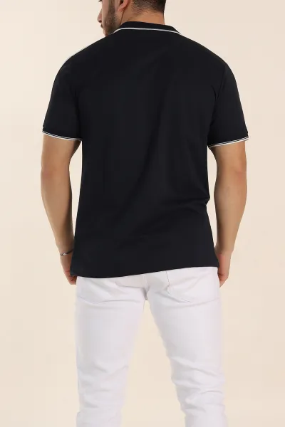 Lacivert Regular Fit Şerit Detaylı Polo Yaka Erkek Tişört 338448