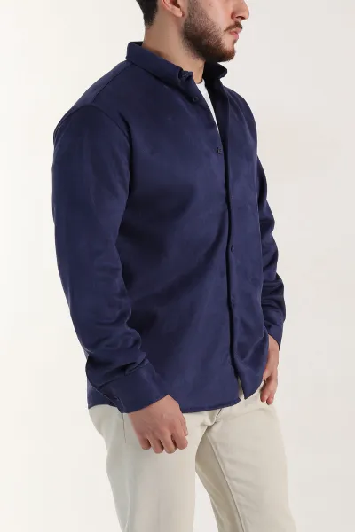 Lacivert Regular Fit Süet Ata Yaka Erkek Gömlek 400041