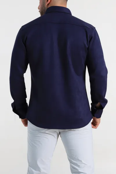 Lacivert Regular Fit Süet Çıt Çıt Düğmeli Erkek Gömlek 309300