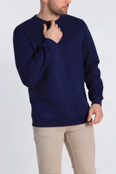 Lacivert Regular Fit Süet Kabartma Yazı Detaylı Erkek Sweatshirt 305859