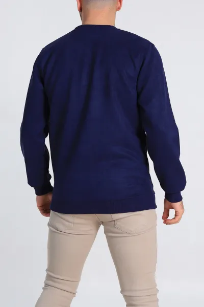 Lacivert Regular Fit Süet Kabartma Yazı Detaylı Erkek Sweatshirt 305859