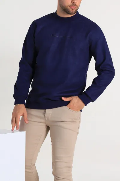 lacivert-regular-fit-suet-kabartma-yazi-detayli-erkek-sweatshirt-305899