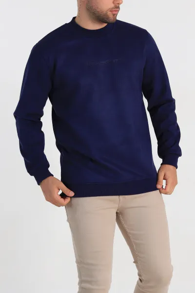Lacivert Regular Fit Süet Kabartma Yazı Detaylı Erkek Sweatshirt 305899