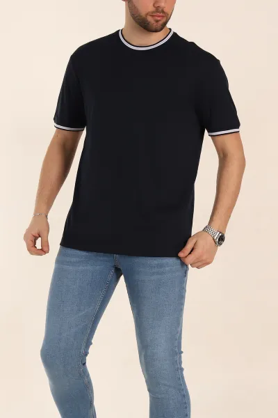 Lacivert Regular Fit Triko Yaka Basic Erkek Tişört 342362
