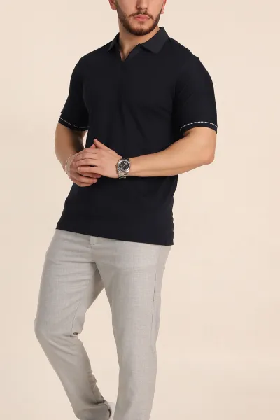 Lacivert Regular Fit V Patlı Polo Yaka Erkek Tişört 349807