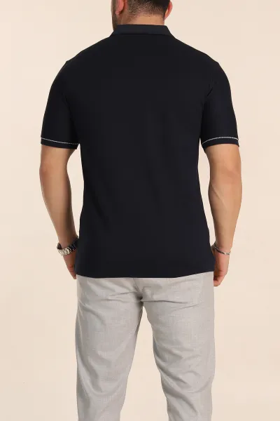 Lacivert Regular Fit V Patlı Polo Yaka Erkek Tişört 349807