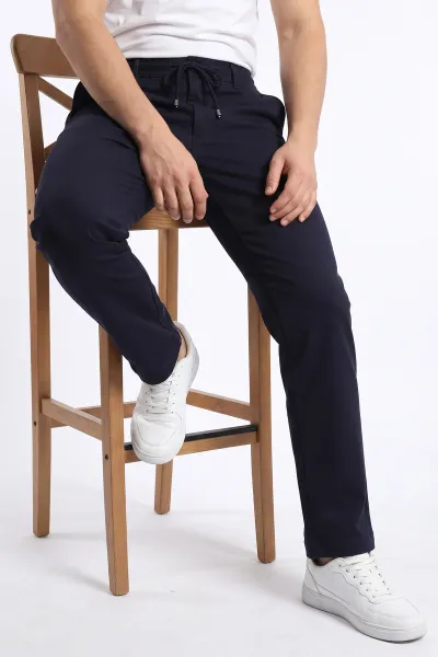 Lacivert Regular Fit Yeni Sezon Belden Bağlamalı Erkek Pantolon 498404