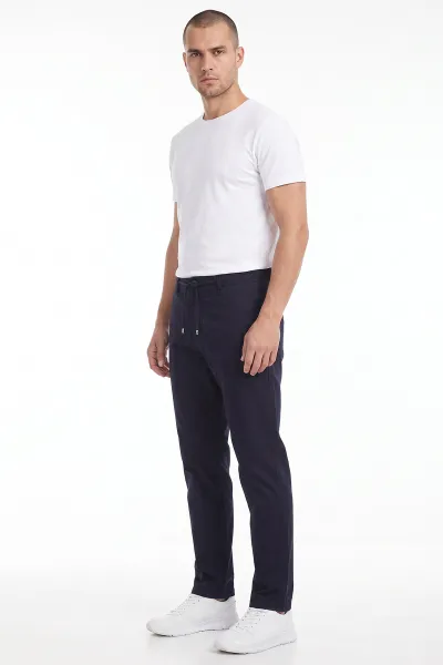 Lacivert Regular Fit Yeni Sezon Belden Bağlamalı Erkek Pantolon 498404