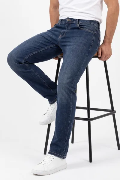 Lacivert Regular Fit Yeni Sezon Cep Detay Likralı Erkek Kot Pantolon 497237