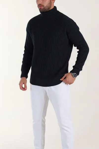 Lacivert Relaxed Fit Balıkçı Yaka Erkek Triko Kazak 397755
