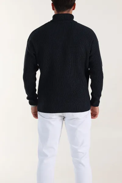 Lacivert Relaxed Fit Balıkçı Yaka Erkek Triko Kazak 397755