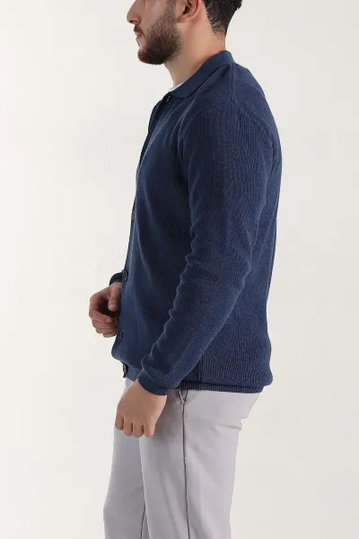 Lacivert Relaxed Fit Bambu Erkek Triko Hırka 400158