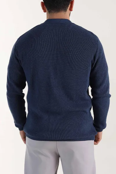 Lacivert Relaxed Fit Bambu Erkek Triko Hırka 400158