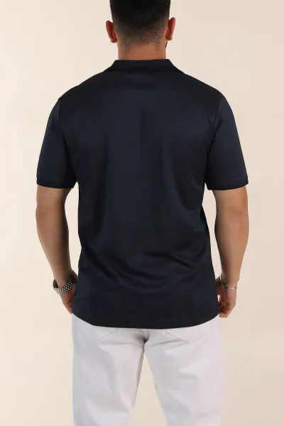 Lacivert Relaxed Fit Basic Fermuarlı Polo Yaka Erkek Tişört 359133