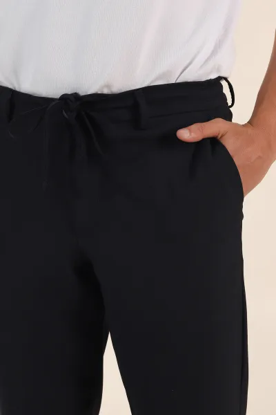 Lacivert Relaxed Fit Bel Bağlamalı Duble Paça Erkek Kumaş Pantolon 368387