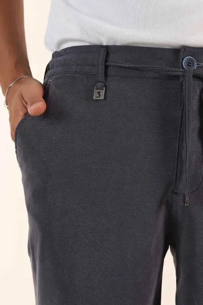 Lacivert Relaxed Fit Bel Lastikli Likralı Erkek Şort 380967