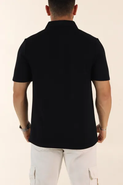 Lacivert Relaxed Fit Çelik Örme Polo Yaka Erkek Tişört 368875