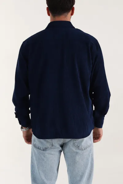 Lacivert Relaxed Fit Cep Detaylı Kalın Fitilli Kadife Erkek Gömlek 397930