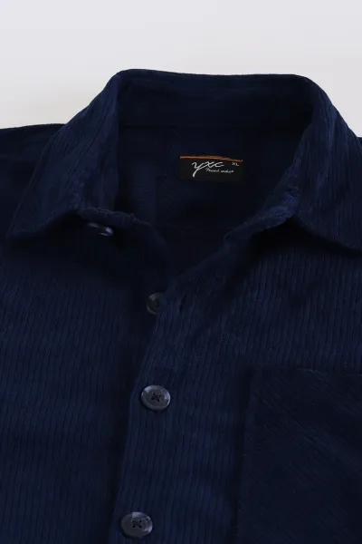 Lacivert Relaxed Fit Cep Detaylı Kalın Fitilli Kadife Erkek Gömlek 397930