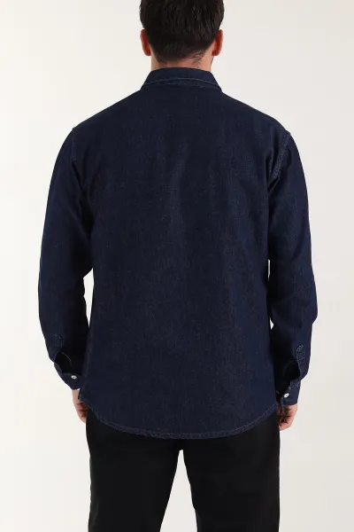 Lacivert Relaxed Fit Çift Cep Detaylı Erkek Kot Gömlek 400105