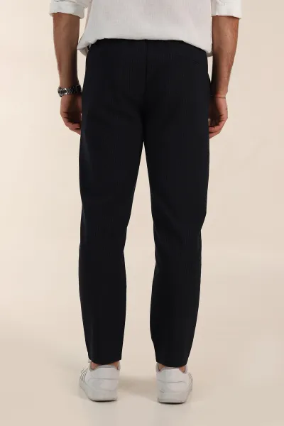 Lacivert Relaxed Fit Çizgili Bel Arkası Lastikli Erkek Pantolon 362594