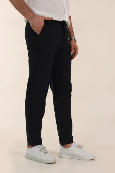 Lacivert Relaxed Fit Çizgili Bel Arkası Lastikli Erkek Pantolon 362594