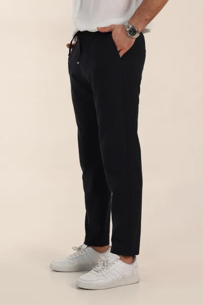 Lacivert Relaxed Fit Çizgili Bel Arkası Lastikli Erkek Pantolon 362594