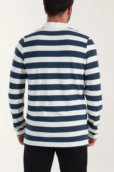Lacivert Relaxed Fit Çizgili Jakarlı Kumaş Erkek Triko Sweatshirt 399591