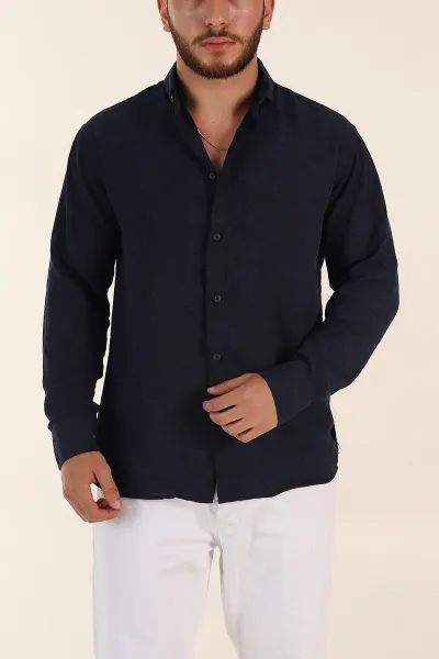 Lacivert Relaxed Fit Desenli Uzun Kollu Erkek Gömlek 369755