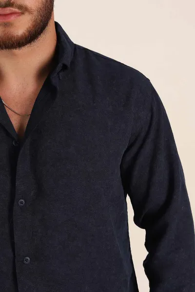 Lacivert Relaxed Fit Desenli Uzun Kollu Erkek Gömlek 369755