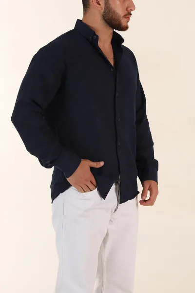 Lacivert Relaxed Fit Desenli Uzun Kollu Erkek Gömlek 369755