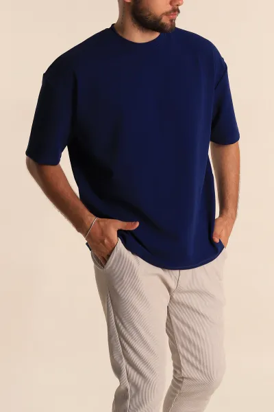 lacivert-relaxed-fit-dokulu-basic-erkek-tisort-278884