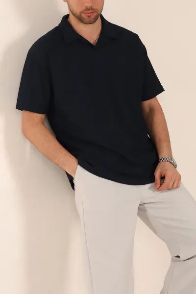 lacivert-relaxed-fit-dokulu-basic-polo-yaka-erkek-tisort-351996