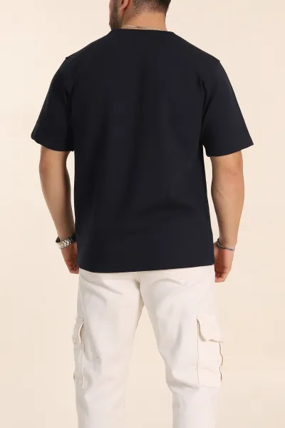 Lacivert Relaxed Fit Double Face Basic Erkek Tişört 348940