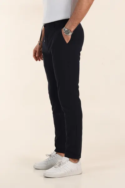 Lacivert Relaxed Fit Duble Kumaş Bel Lastikli Duble Paça Erkek Pantolon 362588