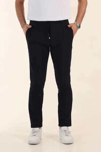 Lacivert Relaxed Fit Duble Kumaş Bel Lastikli Duble Paça Erkek Pantolon 362588