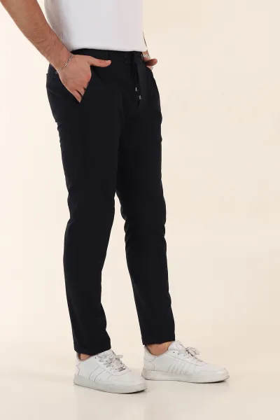 Lacivert Relaxed Fit Duble Kumaş Bel Lastikli Duble Paça Erkek Pantolon 362588