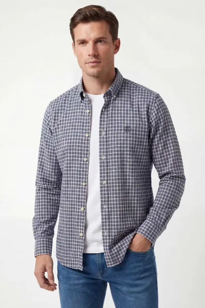 Lacivert Relaxed Fit Ekose Desen Erkek Gömlek 435792