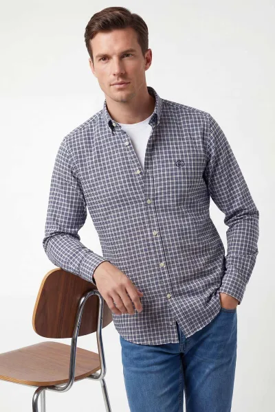 Lacivert Relaxed Fit Ekose Desen Erkek Gömlek 435792