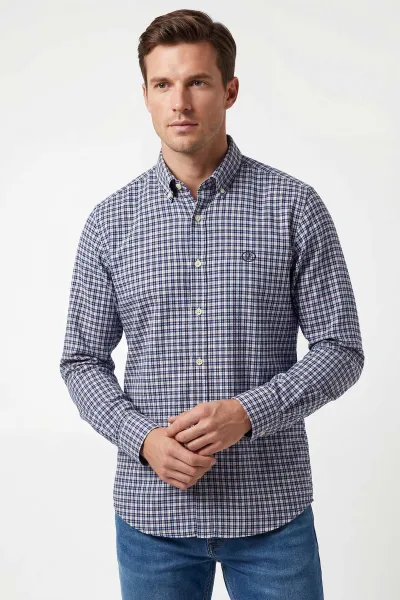 Lacivert Relaxed Fit Ekose Desen Erkek Gömlek 435792