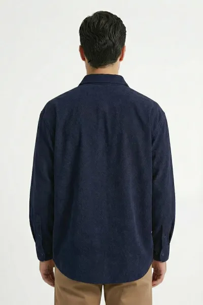 Lacivert Relaxed Fit Erkek Kot Gömlek 419375