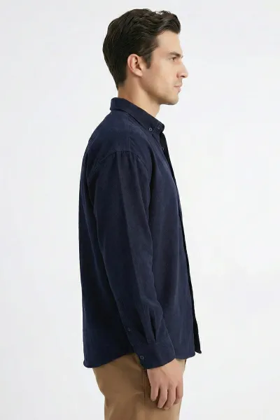 Lacivert Relaxed Fit Erkek Kot Gömlek 419375