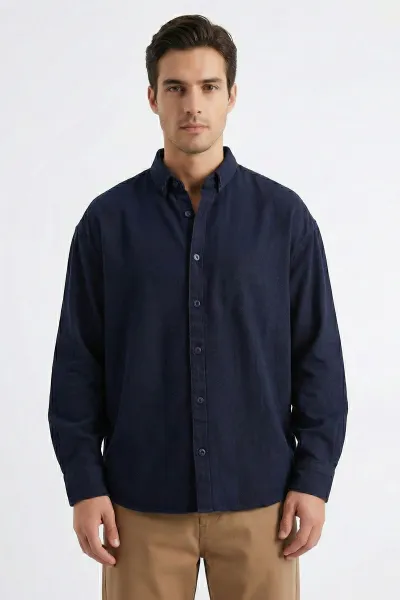 lacivert-relaxed-fit-erkek-kot-gomlek-419375