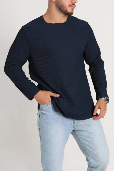 lacivert-relaxed-fit-fitilli-doku-genis-yaka-erkek-sweatshirt-300459