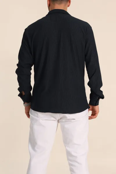 Lacivert Relaxed Fit Fİtilli Doku Likralı Erkek Gömlek 350003